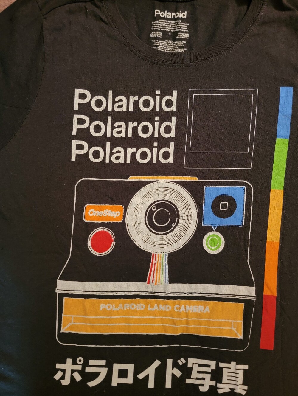 Polaroid Black Tee with Multicolor OneStep Camera Graphic